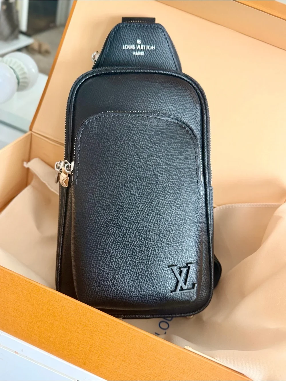 Inspired Men's Black Leather Sling Bag
